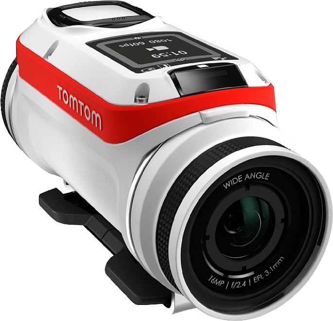 Bild Die Form der TomTom Bandit Actioncam ermöglicht es, die Kamera direkt in ihrer Halterung zu drehen, um sie horizontal auszurichten. [Foto: TomTom]