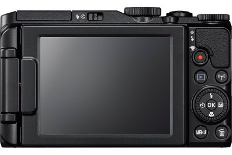 Bild Der rückwärtige 7,5-Zentimeter-Bildschirm der Nikon Coolpix S9900 löst 921.000 Bildpunkte auf und lässt sich drehen und schwenken.. [Foto: Nikon]