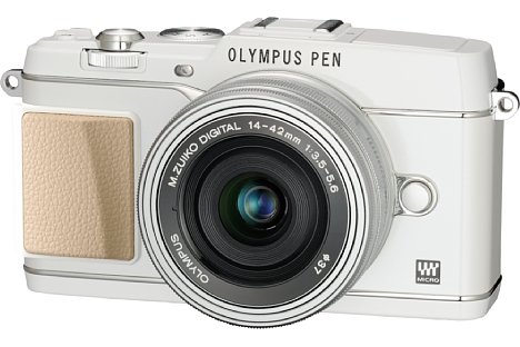 Bild Das Olympus Pen E-P5 mit 14-42 mm EZ Luxury Kit kommt wahlweise in Silber-Schwarz, Schwarz oder, wie hier, in Weiß. [Foto: Olympus]