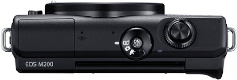 Bild Auch auf der Oberseite bietet die Canon EOS M200 nur wenige Bedienelemente. Statt eines Programmwählrads gibt es nur einen einfachen Foto-Video-Automatik-Wähler. [Foto: Canon]