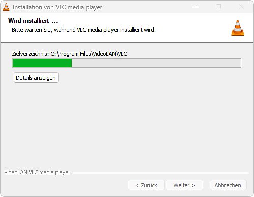 Bild Ein Balkendiagramm gibt Aufschluss über den Installationsfortschritts des VLC-Media-Players. [Foto: MediaNord]