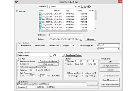 Bild Im StereoPhoto Maker können MPO-Dateien schnell per Stapelverarbeitungsdialog konvertiert werden. [Foto: MediaNord]