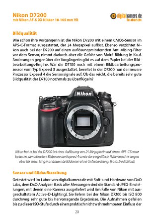 Bereits auf der Titelseite des ausführlichen digitalkamera.de-Kameratests findet der Leser die Plus/Minus-Bewertung und das Testsiegel – in diesem Fall fünf von fünf 'Dots' für die Nikon D7200. [Foto: MediaNord]