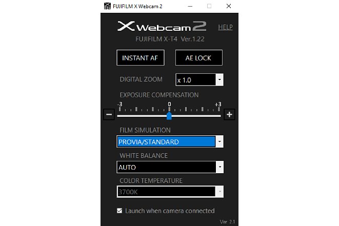 Bild In der Software Fujifilm X Webcam 2 stehen verschiedene Einstelloptionen zur Verfügung. [Foto: MediaNord]