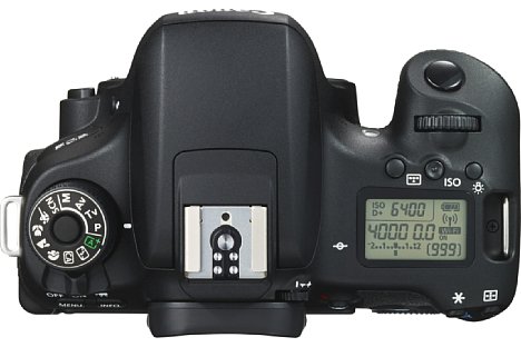 Bild So besitzt die Canon EOS 760D ein verriegelbares Programmwählrad sowie ein kleines Statusdisplay auf der Oberseite. [Foto: Canon]