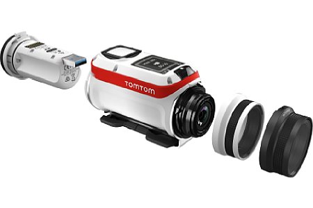 Die Form der TomTom Bandit Actioncam ermöglicht es, die Kamera direkt in ihrer Halterung zu drehen, um sie horizontal auszurichten. [Foto: TomTom]