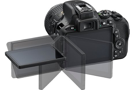 Bild Der 8,1 Zentimeter große Touchscreen der Nikon D5500 erlaubt dank Schwenk- und Drehmechanismus Aufnahmen aus ungewöhnlichen Perspektiven. [Foto: Nikon]