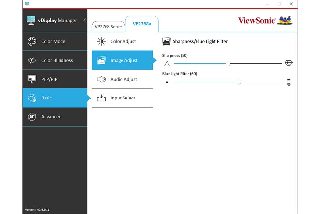 Bild Der für Office-Anwendungen sinnvolle Blaufilter kann in variabler Stärke im vDisplay Manager oder direkt am ViewSonic VP2768A eingestellt werden. [Foto: MediaNord]