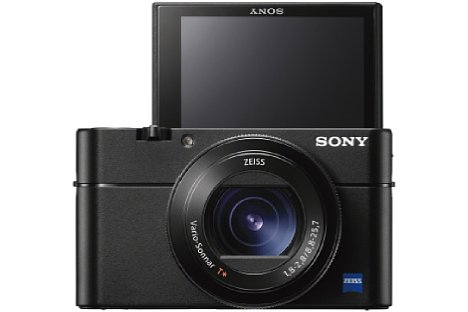 Bild Der Bildschirm der Sony RX100 V lässt sich für Selfies um 180 Grad nach oben klappen. Auch der 2,36 Millionen Bildpunkte auflösende OLED-Pop-Up-Sucher ist wieder verbaut. [Foto: Sony]