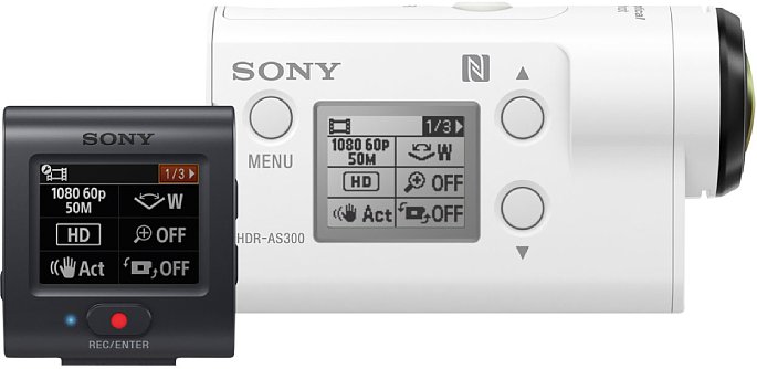 Bild Die Sony HDR-AS300 besitzt wie die FDR-X3000 die komplett neue Menüstruktur, die sich gegenüber früheren Sony-Actioncams radikal geändert hat. Dieselben Menüs finden sich auf der Live-View-Fernbedienung wieder. [Foto: Sony]