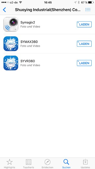 Bild Wichtig ist, die richtige App zu installieren: SYMAX360. Es gibt von Shuoying Industrial auch noch eine SYVR360, aber die ist für die zweiäugige Kamera PDV3600. [Foto: MediaNord]