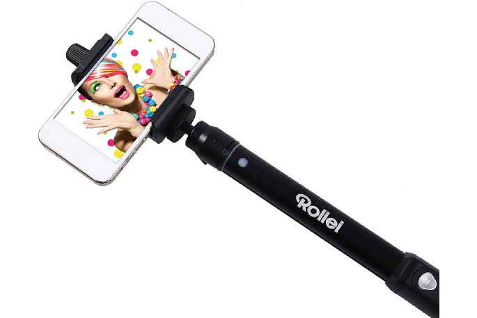 Bild Im Lieferumfang des Rollei Selfie Stick ist die auch separat erhältliche Schraubklemme Rollei Selfie Clip, in den das Smartphone sicher eingespannt wird. [Foto: Rollei]