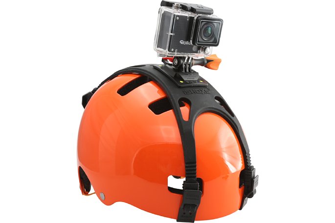 Bild Helm mit Rollei-Helmhalterung Sport Pro und Actioncam. [Foto: Rollei]