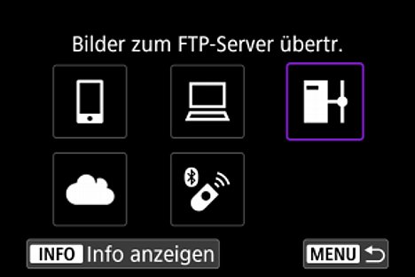 Bild Um die FTP-Übertragung zu aktivieren, wählt man das entsprechende Symbol aus. [Foto: Canon]