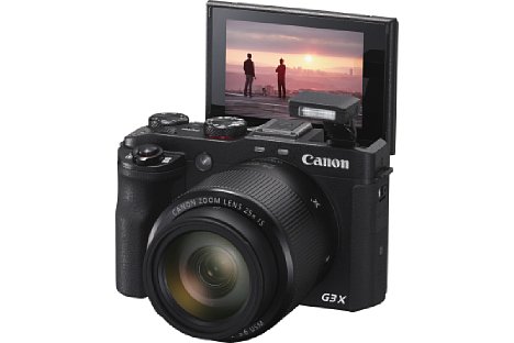 Bild Die Canon PowerShot G3 X besitzt einen um 180 Grad klappbaren Touchscreen, über den sich die Kamera steuern lässt. Dank WLAN ist aber auch eine Fernsteuerung vom Smartphone möglich. [Foto: Canon]