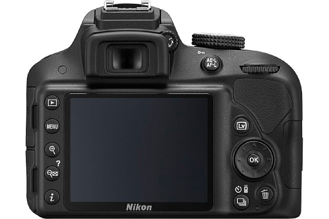 Bild Der rückwärtige 7,5cm-Bildschirm der Nikon D3300 löst feine 921.000 Bildpunkte auf und kann nicht nur das Livebild anzeigen, sondern auch nützliche Einstellungstipps im Guide-Modus. [Foto: Nikon]