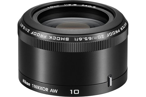 Bild Zusätzlich bietet Nikon die Festbrennweite 1-Mount AW 10 mm 2.8 wahlweise einzeln oder im Doppelobjektivset mit der 1 AW1 an. [Foto: Nikon]