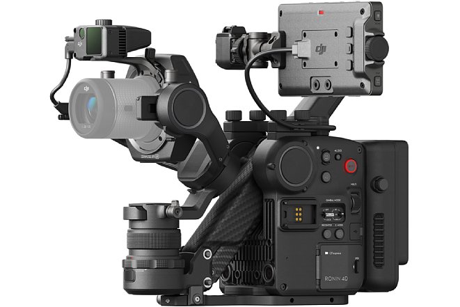 Bild Die mächtige Kamera DJI Ronin 4D-6K bietet ebenfalls alles in einem System: Sehr leistungsfähige Aufnahmeeinheit mit großem Tageslicht-Monitor, Kameraeinheit mit Wechselobjektiv-Bajonett und einen leistungsfähigen Gimbal, der sogar vertikal ausgleicht. [Foto: DJI]