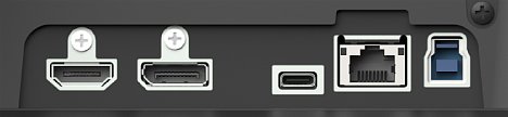 Bild Das Anschluss-Terminal der Eizo-Monitore Eizo ColorEdge CG2700S und CG2700X ist übersichtlich und bietet Anschlüsse für HDMI, DisplayPort, USB-C, LAN und USB-B. [Foto: Eizo]