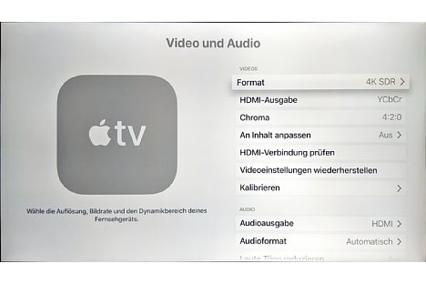 Bild Für ein so einfach bedienbares Gerät (mit im Grunde auch relativ wenig Funktionen) bietet das Apple TV sehr viele technische Einstellungsmöglichkeiten, mit denen es an alle erdenklichen Installationsumgebungen angepasst werden kann. [Foto: MediaNord]