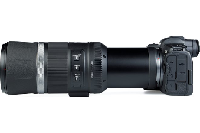 Bild Das Canon RF 600 mm F11 IS STM muss um sieben Zentimeter ausgezogen werden, um damit fotografieren zu können. Die gesamte Optik befindet sich im vorderen Teil, hinten ist nur umbaute Luft. [Foto: MediaNord]