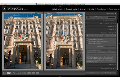 Bild Die Aufrichten-Funktion in Adobe Lightroom 5 und Photoshop CC korrigiert Verzerrungen wie stürzende Linien vollautomatisch. [Foto: Martin Vieten]