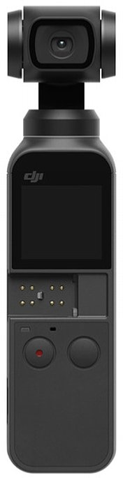 Bild Hier sieht man die Kontakte des Osmo Pocket, in die entweder der Adapterstecker fürs Smartphone oder das optionale Bedienrädchen eingeschoben wird. [Foto: DJI]