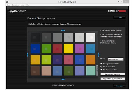 Bild Die SpyderCheckr Software errechnet aus den Farbflächen und der Abweichung mit der Modus-Vorgabe das Korrekturprofil und kann es für verschiedene Anwendungen abspeichern. [Foto: MediaNord]