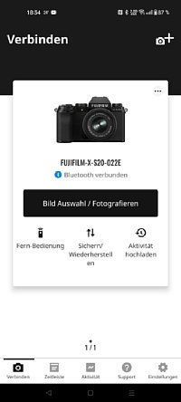 Bild Fujifilm XApp – Startbildschirm nach erfolgreicher Kopplung. [Foto: MediaNord]