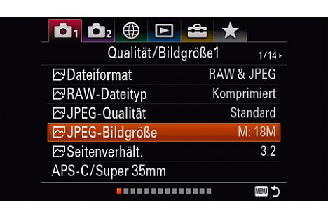 Bild Für die schnellere Bildübertragung setzen wir die JPEG-Größe auf 'M', die immer noch 18 Megapixel enthalten. Mit 3,5 MB waren sie fast halb so groß wie in Größe 'L'. Bilder in Größe 'S' sind ca. 2,5 MB groß. [Foto: MediaNord]