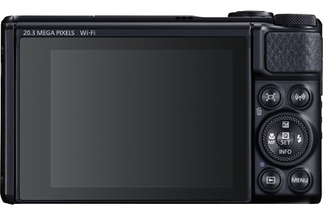 Bild Der 7,5 Zentimeter große Bildschirm der Canon PowerShot SX740 HS lässt sich für Selfies um 180 Grad nach oben klappen. [Foto: Canon]