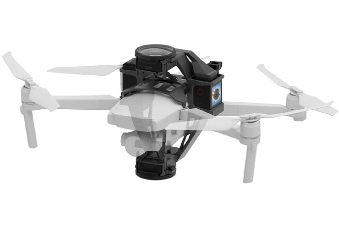 Bild Der Aerial Mod soll die Insta360 One R in Verbindung mit einer DJI Mavic 2 Drohne zu einer fliegenden 360-Grad-Kamera machen. [Foto: Insta360]
