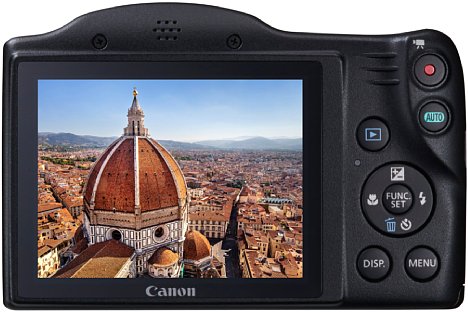 Bild Auf der Rückseite besitzt die Canon PowerShot SX400 IS einen 7,5 Zentimeter großen Bildschirm mit 230.000 Bildpunkten Auflösung. [Foto: Canon]