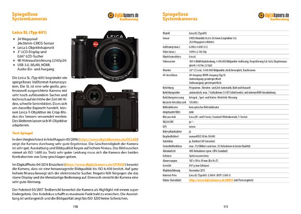 Bild In der neuen Ausgabe sind die Kameras zueinander größenrichtig abgebildet. Die Leica SL ist die größte und schwerste spiegellose Systemkamera. Sie übertrifft viele Spiegelreflexkameras und reicht locker an die Miittelformat-Kameras heran. [Foto: MediaNord]