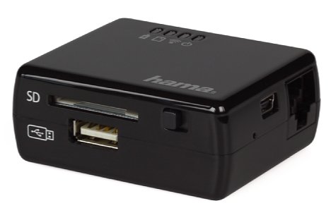 Bild Der Hama Wi-Fi Kartenleser besitzt ein schwarzes Kunststoffgehäuse und verfügt über einen integrierten Akku. [Foto: MediaNord]
