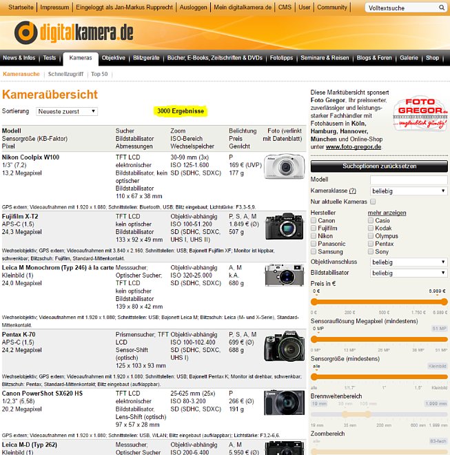 Bild 3.000 Kameras in der digitalkamera.de-Kamera-Marktübersicht. [Foto: MediaNord]