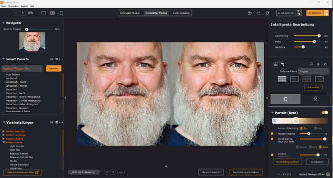 Bild Der neue Radiant Photo Porträt Bereich enthält eine automatische Erkennung des Hauttons und verschiedene Korrekturfunktionen. [Foto: MediaNord]