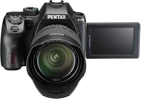 Bild Die Pentax K-70 hat einen schwenk- und drehbaren 7,5-Zentimeter-Bildschirm zu bietet und verfügt sogar im Live-View über einen Phasen-Autofokus dank Hybrid-AF auf dem Bildsensor. [Foto: Pentax]