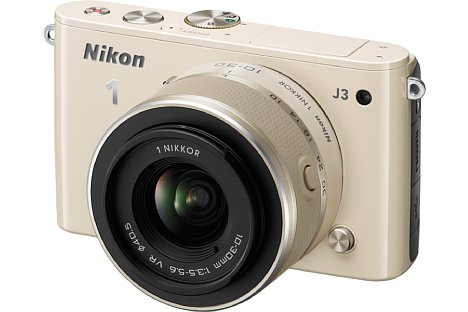 Bild Mit der Nikon 1 J3 bekam Anfang 2013 auch die J-Serie den 14-Megapixel-Sensor. Zudem gab es als neue Farbe ein edles Beige. Schrille Farben wie Pink oder Orange gab es nicht mehr, weiterhin aber das Weinrot. [Foto: Nikon]