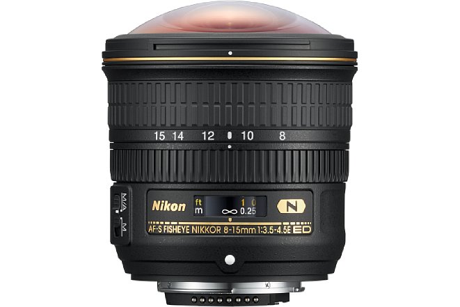 Bild Ein Fenster zeigt beim Nikon AF-S 8-15 mm 1:3.5-4.5E ED Fisheye die eingestellte Fokusentfernung an. [Foto: Nikon]