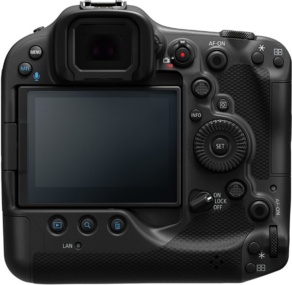 Bild Die Canon EOS R3 bietet als erste Profikamera von Canon einen dreh- und schwenkbaren Bildschirm. Der rund acht Zentimeter große Touchscreen löst feine 4,2 Millionen Bildpunkte auf. [Foto: Canon]