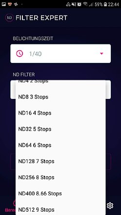 Bild Bei der Auswahl des ND-Filters zeigt die App neben der Dichte auch den Verlust an Blendenstufen an, die der Filter besitzt. [Foto: Medianord]