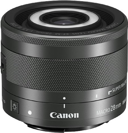 Bild Das Canon EF-M 28 mm f3.5 Macro IS STM ist ein ungewöhnlich kurzbrennweitiges Makroobjektiv. Es kostet nur knapp über 300 Euro, ist dafür aber inklusive Bajonett aus Kunststoff gefertigt. [Foto: Canon]