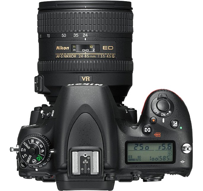 Bild Auf der
Oberseite bietet die Nikon D750 ein großes Statusdisplay. Die Aufnahmebetriebsart
wird einfach über ein großes Wählrad eingestellt. [Foto: Nikon]