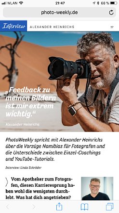 Bild PhotoWeekly spricht mit Alexander Heinrichs über die Vorzüge Namibias für Fotografen und die Unterschiede zwischen Einzel-Coachings und YouTube-Tutorials. [Foto: MediaNord (Screenshot)]
