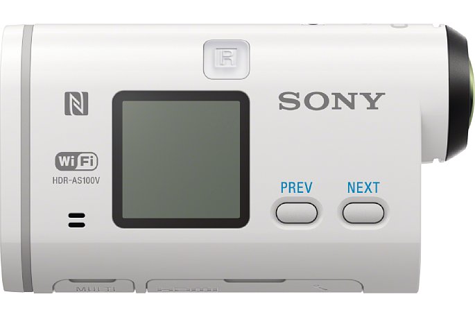 Bild Sony HDR-AS100V von der Bedienseite. Das Display ist nur ein Schwarzweiß-Status-Display, kein Monitor. [Foto: Sony]