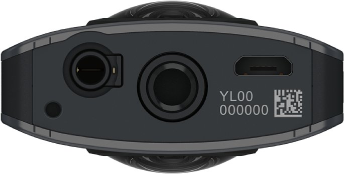Bild Auf der Unterseite der Ricoh Theta V befindet sich das Stativgewinde, der Mikrofon- und USB-Anschluss. [Foto: Ricoh]
