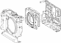 Fujifilm GFX100 Gehäuseaufbau: Links die Front und das obere Gehäuseteils, in der Mitte das zweiteilige innere Gehäuse, rechts die Rückwand. [Foto: Fujifilm]