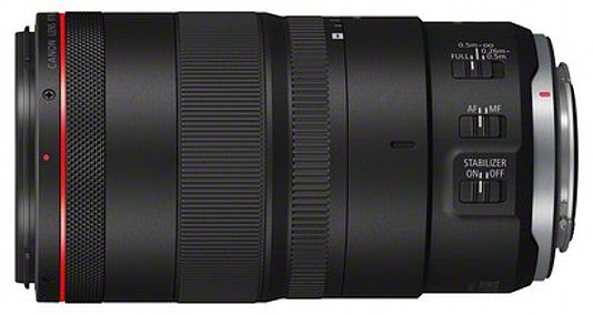 Bild Das Canon RF 100mm F2.8 L Macro IS USM bietet Schalter für AF/MF, den Bildstabilisator und den Fokusbegrenzer. [Foto: Canon]