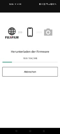 Bild Fujifilm XApp – Firmwareupdate Schritt 3: Herunterladen auf das Smartphone. [Foto: MediaNord]